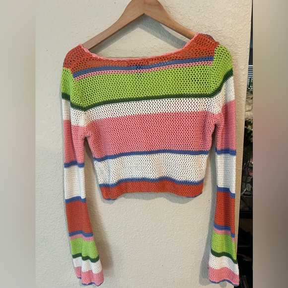 Forever 21 Striped Sweater Knit Crochet  Cream/Multi - Picture 3 of 4